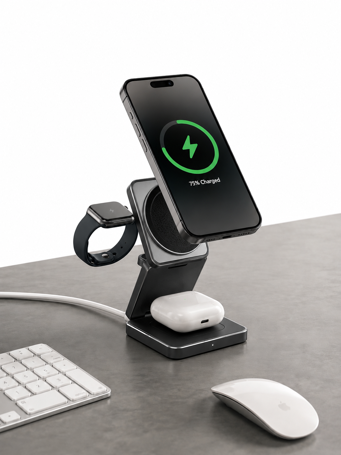 Upgraded Wireless Charger 3 in 1 Foldable Wireless Charging Station with Night Light