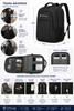 GLOVOYAGE™ TransitPro travel backpack product infographic showing dimensions, 17.3-inch laptop compartment and key organization features.