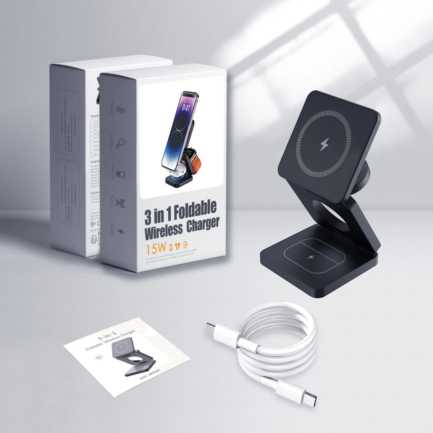 Glovoyage Magnetic 3-in-1 Portable Wireless Charger