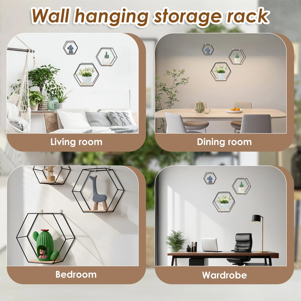 3Pcs Hexagon Wall Floating Shelves – Modern Display & Storage Set