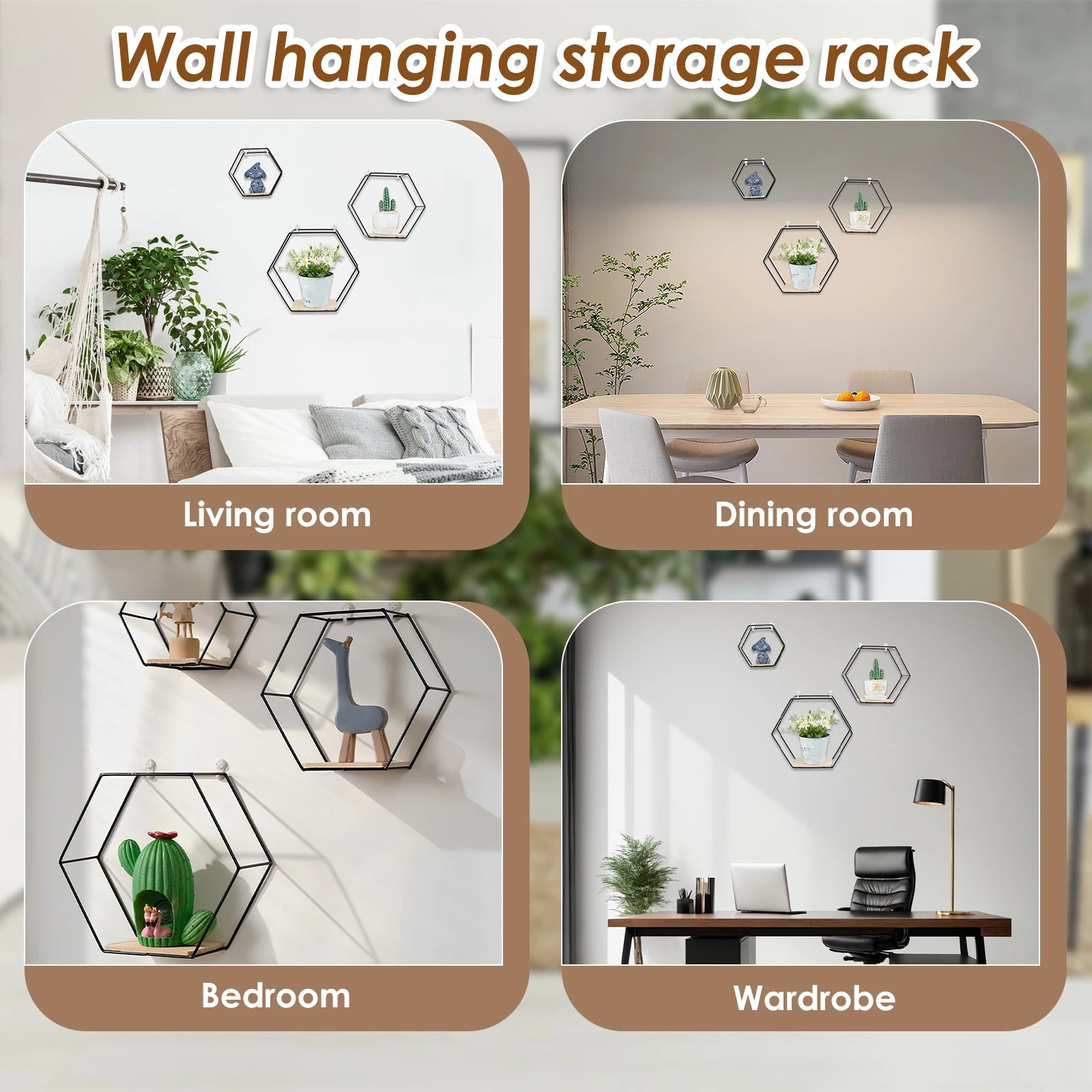 3Pcs Hexagon Wall Floating Shelves – Modern Display & Storage Set