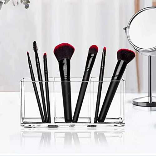 3-Hole Transparent Acrylic Makeup Brush Holder