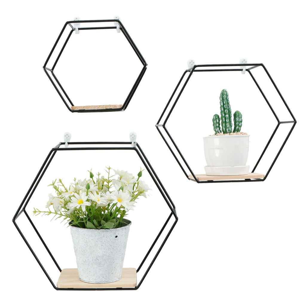 3Pcs Hexagon Wall Floating Shelves – Modern Display & Storage Set