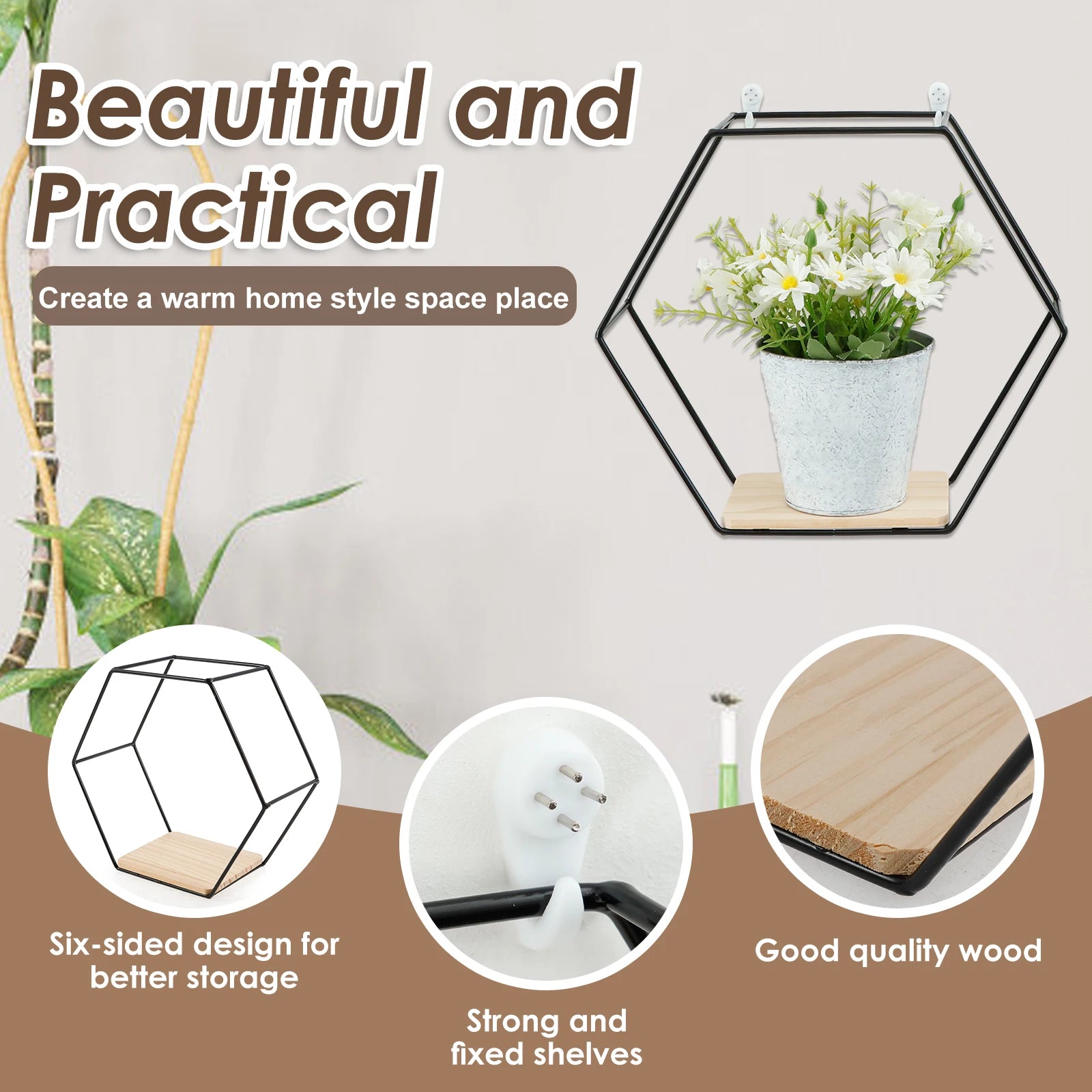3Pcs Hexagon Wall Floating Shelves – Modern Display & Storage Set