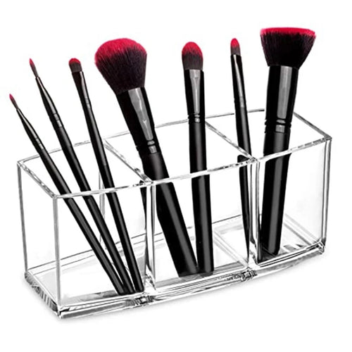 3-Hole Transparent Acrylic Makeup Brush Holder