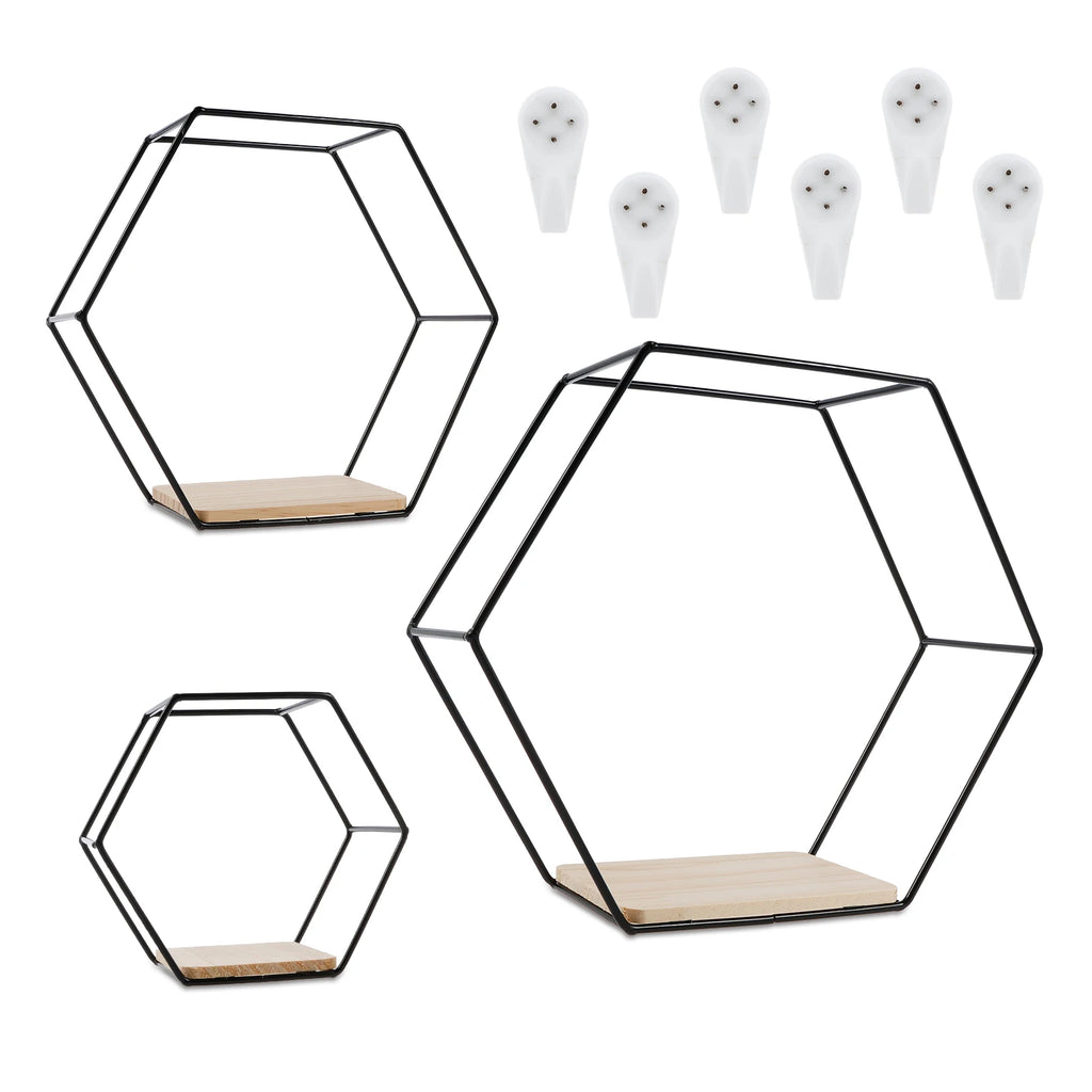 3Pcs Hexagon Wall Floating Shelves – Modern Display & Storage Set