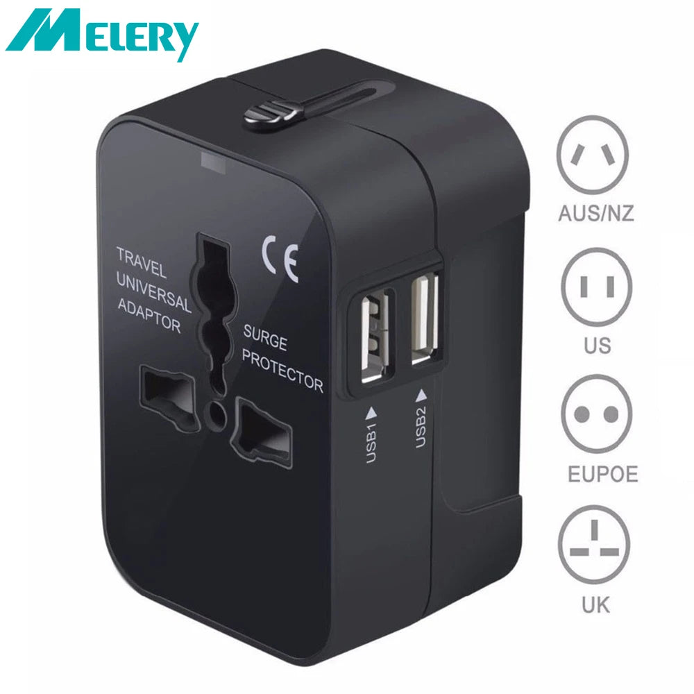 Melery™ Universal Worldwide Travel Adapter with Dual USB Charging Ports