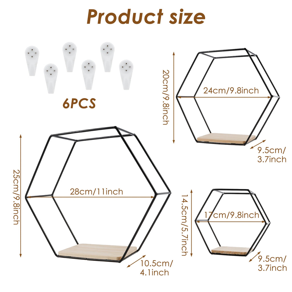 3Pcs Hexagon Wall Floating Shelves – Modern Display & Storage Set