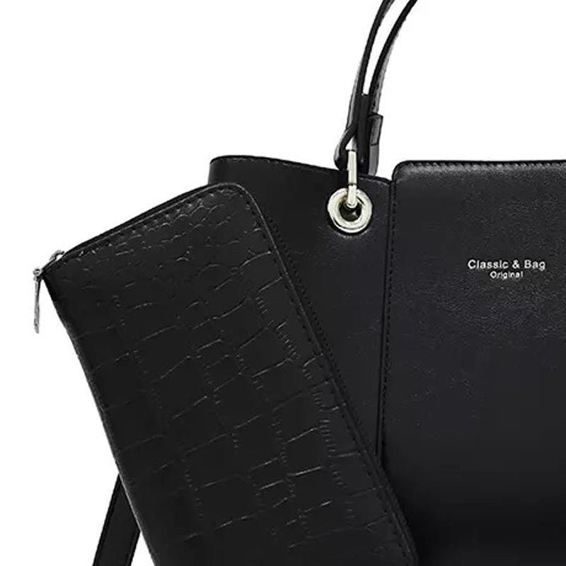 Aaliyah Crocodile Design Handbag Set ( 2-Pack) - BLACK