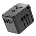 GLOVOYAGE™ 35W universal travel adapter in black with 5 ports and retractable US, EU, UK, and AU plug sliders.