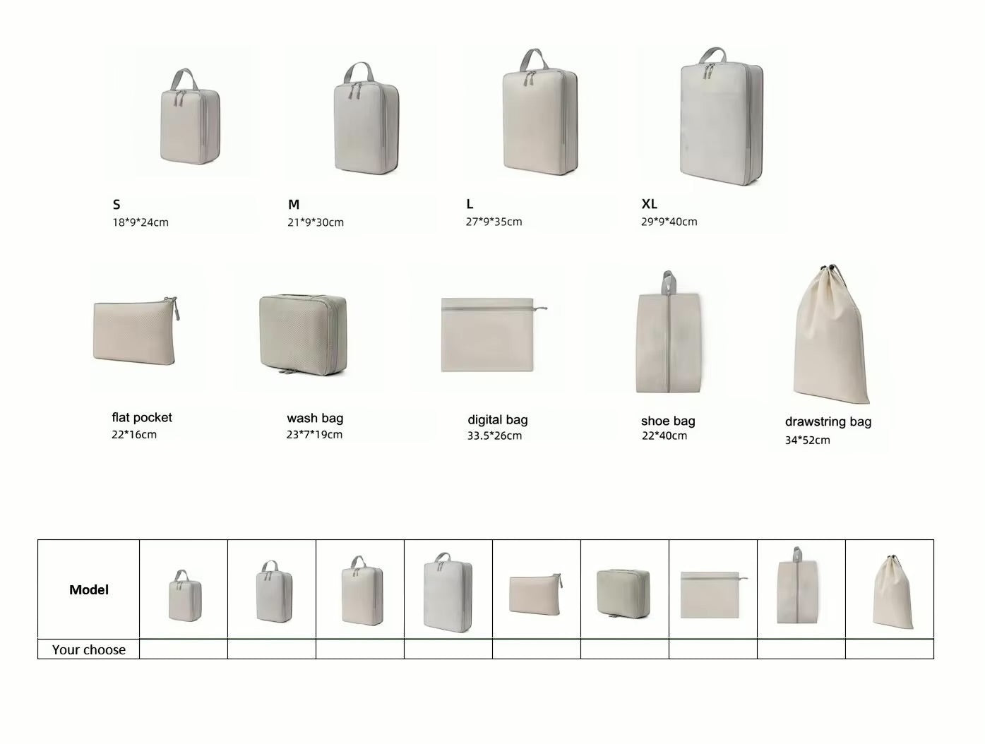 GLOVOYAGE™ 6-piece premium compression packing cube set in light grey, featuring various sizes for travel organization.