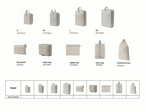 GLOVOYAGE™ 6-piece premium compression packing cube set in light grey, featuring various sizes for travel organization.