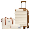 GLOVOYAGE™ TAKUMI 3-piece luggage set in cream with brown accents, including a hard-shell suitcase, duffel, and pouch.