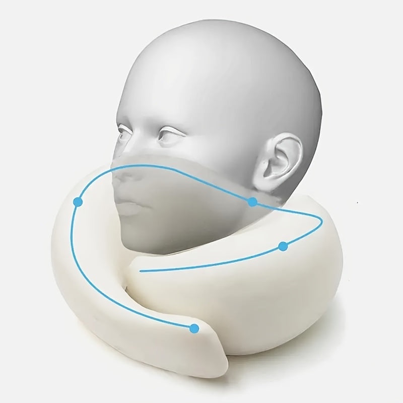 GLOVOYAGE™ white memory foam travel pillow showing ergonomic neck support on a mannequin head