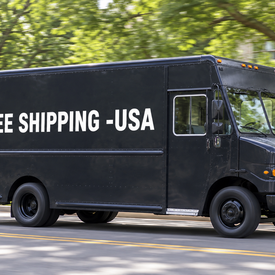 Delivery truck with Free Shipping USA branding, cropped square